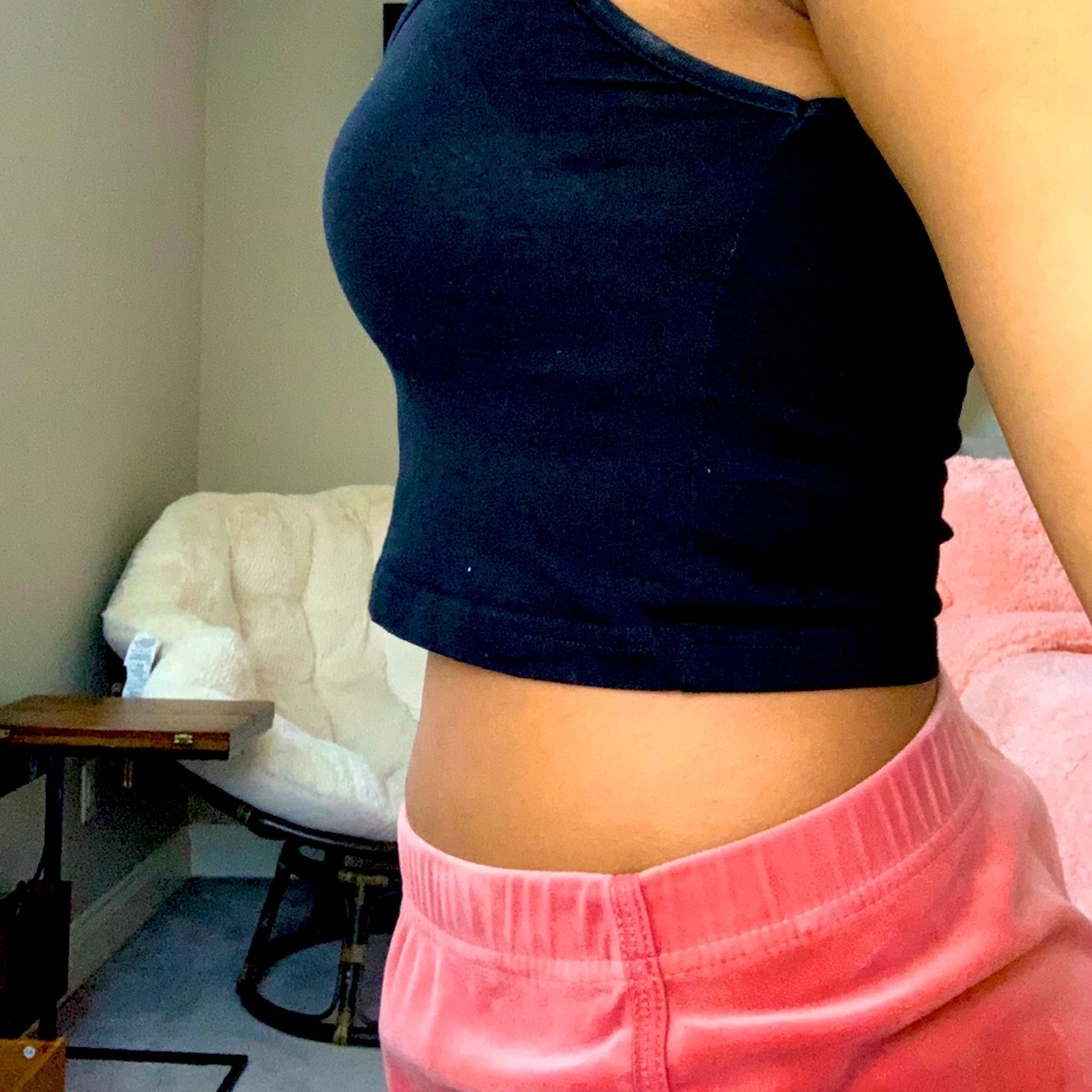 Cropped tank with gold angel embroidery